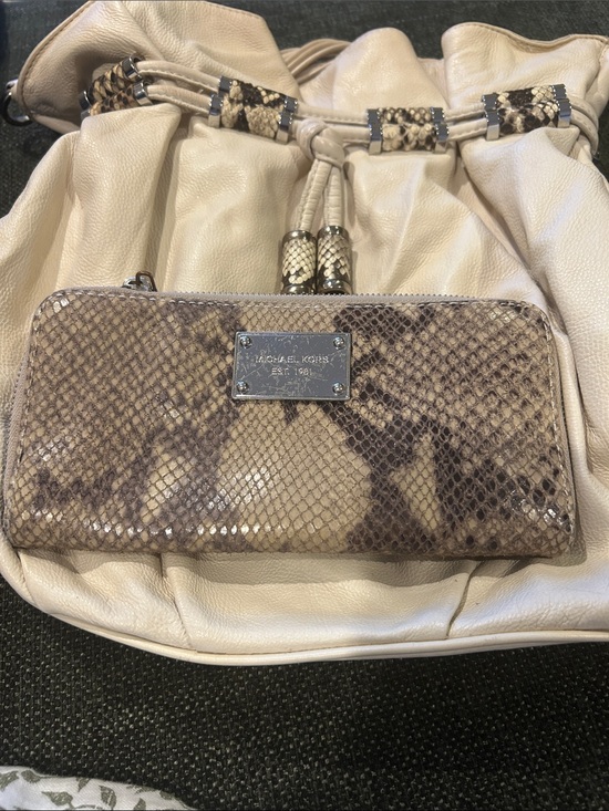 Michael Kors Handbags - Michael Kors Neutral Snakeskin-Print Zip Wallet
